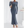 imagePRETTYGARDEN Womens Fall Fashion 2025 Long Sleeve Maxi Dress Ribbed Knit Boat Neck Bodycon Casual Dresses Going Out OutfitsDusty Blue