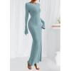 imagePRETTYGARDEN Womens Fall Fashion 2025 Long Sleeve Maxi Dress Ribbed Knit Boat Neck Bodycon Casual Dresses Going Out OutfitsLight Blue