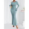 imagePRETTYGARDEN Womens Fall Fashion 2025 Long Sleeve Maxi Dress Ribbed Knit Boat Neck Bodycon Casual Dresses Going Out OutfitsLight Blue