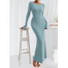 imagePRETTYGARDEN Womens Fall Fashion 2025 Long Sleeve Maxi Dress Ribbed Knit Boat Neck Bodycon Casual Dresses Going Out OutfitsLight Blue