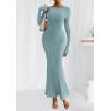 imagePRETTYGARDEN Womens Fall Fashion 2025 Long Sleeve Maxi Dress Ribbed Knit Boat Neck Bodycon Casual Dresses Going Out OutfitsLight Blue