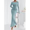 imagePRETTYGARDEN Womens Fall Fashion 2025 Long Sleeve Maxi Dress Ribbed Knit Boat Neck Bodycon Casual Dresses Going Out OutfitsLight Blue