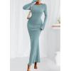 imagePRETTYGARDEN Womens Fall Fashion 2025 Long Sleeve Maxi Dress Ribbed Knit Boat Neck Bodycon Casual Dresses Going Out OutfitsLight Blue