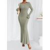 imagePRETTYGARDEN Womens Fall Fashion 2025 Long Sleeve Maxi Dress Ribbed Knit Boat Neck Bodycon Casual Dresses Going Out OutfitsLight Green