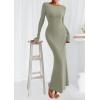 imagePRETTYGARDEN Womens Fall Fashion 2025 Long Sleeve Maxi Dress Ribbed Knit Boat Neck Bodycon Casual Dresses Going Out OutfitsLight Green