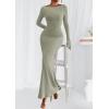 imagePRETTYGARDEN Womens Fall Fashion 2025 Long Sleeve Maxi Dress Ribbed Knit Boat Neck Bodycon Casual Dresses Going Out OutfitsLight Green