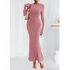 imagePRETTYGARDEN Womens Fall Fashion 2025 Long Sleeve Maxi Dress Ribbed Knit Boat Neck Bodycon Casual Dresses Going Out OutfitsPink