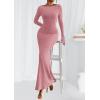 imagePRETTYGARDEN Womens Fall Fashion 2025 Long Sleeve Maxi Dress Ribbed Knit Boat Neck Bodycon Casual Dresses Going Out OutfitsPink