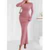 imagePRETTYGARDEN Womens Fall Fashion 2025 Long Sleeve Maxi Dress Ribbed Knit Boat Neck Bodycon Casual Dresses Going Out OutfitsPink