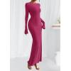 imagePRETTYGARDEN Womens Fall Fashion 2025 Long Sleeve Maxi Dress Ribbed Knit Boat Neck Bodycon Casual Dresses Going Out OutfitsRose Red