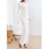 imagePRETTYGARDEN Womens Fall Fashion 2025 Long Sleeve Maxi Dress Ribbed Knit Boat Neck Bodycon Casual Dresses Going Out OutfitsWhite