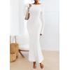imagePRETTYGARDEN Womens Fall Fashion 2025 Long Sleeve Maxi Dress Ribbed Knit Boat Neck Bodycon Casual Dresses Going Out OutfitsWhite