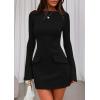 imagePRETTYGARDEN Womens Fall Long Sleeve Mini Dress 2025 Trendy Boat Neck Bodycon Knit Elegant Short Party Formal DressesBlack