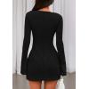 imagePRETTYGARDEN Womens Fall Long Sleeve Mini Dress 2025 Trendy Boat Neck Bodycon Knit Elegant Short Party Formal DressesBlack