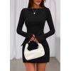 imagePRETTYGARDEN Womens Fall Long Sleeve Mini Dress 2025 Trendy Boat Neck Bodycon Knit Elegant Short Party Formal DressesBlack