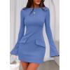 imagePRETTYGARDEN Womens Fall Long Sleeve Mini Dress 2025 Trendy Boat Neck Bodycon Knit Elegant Short Party Formal DressesBlue