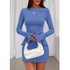 imagePRETTYGARDEN Womens Fall Long Sleeve Mini Dress 2025 Trendy Boat Neck Bodycon Knit Elegant Short Party Formal DressesBlue