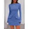 imagePRETTYGARDEN Womens Fall Long Sleeve Mini Dress 2025 Trendy Boat Neck Bodycon Knit Elegant Short Party Formal DressesBlue