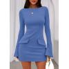 imagePRETTYGARDEN Womens Fall Long Sleeve Mini Dress 2025 Trendy Boat Neck Bodycon Knit Elegant Short Party Formal DressesBlue