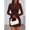 imagePRETTYGARDEN Womens Fall Long Sleeve Mini Dress 2025 Trendy Boat Neck Bodycon Knit Elegant Short Party Formal DressesBrown