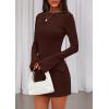 imagePRETTYGARDEN Womens Fall Long Sleeve Mini Dress 2025 Trendy Boat Neck Bodycon Knit Elegant Short Party Formal DressesBrown