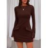 imagePRETTYGARDEN Womens Fall Long Sleeve Mini Dress 2025 Trendy Boat Neck Bodycon Knit Elegant Short Party Formal DressesBrown