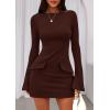 imagePRETTYGARDEN Womens Fall Long Sleeve Mini Dress 2025 Trendy Boat Neck Bodycon Knit Elegant Short Party Formal DressesBrown