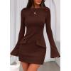 imagePRETTYGARDEN Womens Fall Long Sleeve Mini Dress 2025 Trendy Boat Neck Bodycon Knit Elegant Short Party Formal DressesBrown