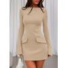 imagePRETTYGARDEN Womens Fall Long Sleeve Mini Dress 2025 Trendy Boat Neck Bodycon Knit Elegant Short Party Formal DressesKhaki