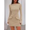 imagePRETTYGARDEN Womens Fall Long Sleeve Mini Dress 2025 Trendy Boat Neck Bodycon Knit Elegant Short Party Formal DressesKhaki