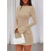 imagePRETTYGARDEN Womens Fall Long Sleeve Mini Dress 2025 Trendy Boat Neck Bodycon Knit Elegant Short Party Formal DressesKhaki