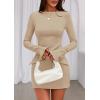 imagePRETTYGARDEN Womens Fall Long Sleeve Mini Dress 2025 Trendy Boat Neck Bodycon Knit Elegant Short Party Formal DressesKhaki