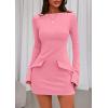 imagePRETTYGARDEN Womens Fall Long Sleeve Mini Dress 2025 Trendy Boat Neck Bodycon Knit Elegant Short Party Formal DressesPink