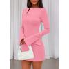 imagePRETTYGARDEN Womens Fall Long Sleeve Mini Dress 2025 Trendy Boat Neck Bodycon Knit Elegant Short Party Formal DressesPink