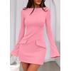 imagePRETTYGARDEN Womens Fall Long Sleeve Mini Dress 2025 Trendy Boat Neck Bodycon Knit Elegant Short Party Formal DressesPink