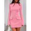 imagePRETTYGARDEN Womens Fall Long Sleeve Mini Dress 2025 Trendy Boat Neck Bodycon Knit Elegant Short Party Formal DressesPink