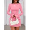 imagePRETTYGARDEN Womens Fall Long Sleeve Mini Dress 2025 Trendy Boat Neck Bodycon Knit Elegant Short Party Formal DressesPink
