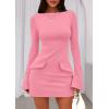 imagePRETTYGARDEN Womens Fall Long Sleeve Mini Dress 2025 Trendy Boat Neck Bodycon Knit Elegant Short Party Formal DressesPink