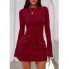 imagePRETTYGARDEN Womens Fall Long Sleeve Mini Dress 2025 Trendy Boat Neck Bodycon Knit Elegant Short Party Formal DressesRed