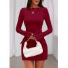 imagePRETTYGARDEN Womens Fall Long Sleeve Mini Dress 2025 Trendy Boat Neck Bodycon Knit Elegant Short Party Formal DressesRed