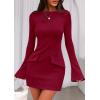 imagePRETTYGARDEN Womens Fall Long Sleeve Mini Dress 2025 Trendy Boat Neck Bodycon Knit Elegant Short Party Formal DressesRed