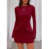 imagePRETTYGARDEN Womens Fall Long Sleeve Mini Dress 2025 Trendy Boat Neck Bodycon Knit Elegant Short Party Formal DressesRed