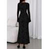 imagePRETTYGARDEN Womens Floral Bodycon Maxi Dress 2025 Fall Elegant Mesh Long Sleeve Formal Wedding Guest Cocktail DressesBlack