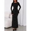 imagePRETTYGARDEN Womens Floral Bodycon Maxi Dress 2025 Fall Elegant Mesh Long Sleeve Formal Wedding Guest Cocktail DressesBlack