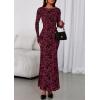 imagePRETTYGARDEN Womens Floral Bodycon Maxi Dress 2025 Fall Elegant Mesh Long Sleeve Formal Wedding Guest Cocktail DressesBurgundy