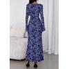imagePRETTYGARDEN Womens Floral Bodycon Maxi Dress 2025 Fall Elegant Mesh Long Sleeve Formal Wedding Guest Cocktail DressesDusty Blue