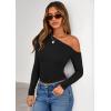 imagePRETTYGARDEN Womens Off Shoulder Long Sleeve Shirts 2025 Fall Ruched Fitted Asymmetrical Going Out Tops Trendy Y2K ClothesBlack