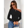 imagePRETTYGARDEN Womens Off Shoulder Long Sleeve Shirts 2025 Fall Ruched Fitted Asymmetrical Going Out Tops Trendy Y2K ClothesBlack