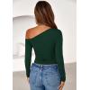 imagePRETTYGARDEN Womens Off Shoulder Long Sleeve Shirts 2025 Fall Ruched Fitted Asymmetrical Going Out Tops Trendy Y2K ClothesDark Green