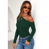 imagePRETTYGARDEN Womens Off Shoulder Long Sleeve Shirts 2025 Fall Ruched Fitted Asymmetrical Going Out Tops Trendy Y2K ClothesDark Green